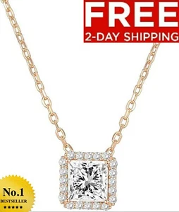 NEW 14K ROSE GOLD PLATED STERLING SILVER NECKLACE DIAMOND VALENTINE DAY GIFT MOM - Picture 1 of 6