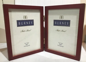 BURNES 5x7 Cherry Stain Double Sided Hinged Solid Wood Photo Picture Frame Exc - Picture 1 of 9
