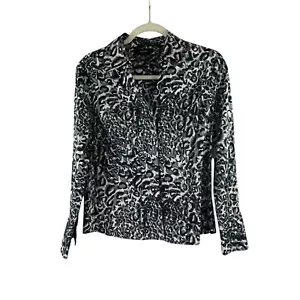 Alfani Leopard Print Button-Up Shirt Sz 6 Black Gray Cotton Blend Artsy Festival - Picture 1 of 8