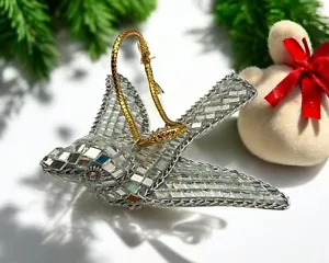 Vintage Mirror Dove Christmas Tree Ornament Mosaic Bird Disco Style - Picture 1 of 7