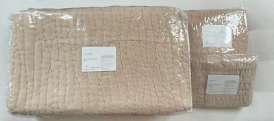 Edredón Pottery Barn TERCIOPELO LAVADO HECHO A MANO Queen y fundas estándar arena rosa Foto 1 de 3