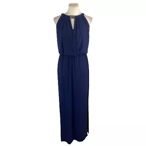 Chaps Dressy Maxi Dress Size M Navy Blue Chained Peekaboo Neckline  - Picture 1 of 4