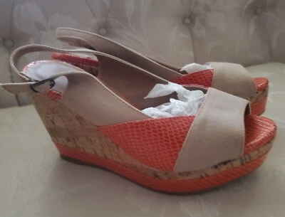 Bloques Avon en Color Naranja Plataforma Cuña Imitación Serpiente Talla 6 Foto 1 de 4