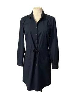 Brooks Brothers Shirt Dress Womens 12 Blue Tie Stretch Pockets Office Preppy - Picture 1 of 7