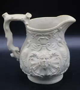 Antique White Parianware Creamer Pitcher Cranes Medieval Art Design 5" B56 - Picture 1 of 5