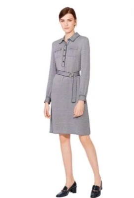 Vestido camisero de seda con estampado de cadena azul y blanco con cinturón Tori Burch Christelle talla 4 Foto 1 de 4