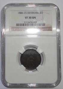 DENMARK  COIN 2 ORE 1886  NGC  VF 30  BN  - Picture 1 of 2