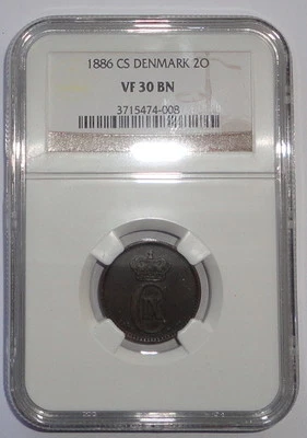 DENMARK  COIN 2 ORE 1886  NGC  VF 30  BN  - Image 1 of 2