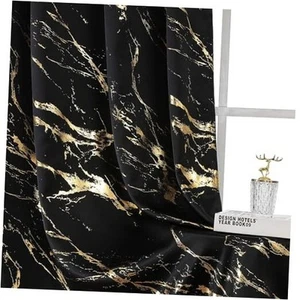  Gold Patterned Black 100% Blackout Curtains 84 Inch Length 2 Panels, Marble  - Picture 1 of 7