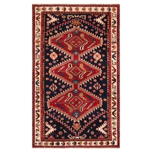 Hamedan 195x119cm Handgeknüpfter Perserteppich Orient Wolle Carpet Rug Nachtblau - Picture 1 of 12