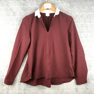Karl Marc John Haut Blouse Femme S Bordeaux Blanc Col Contrasté Dos Plissé Ample - Bild 1 von 4