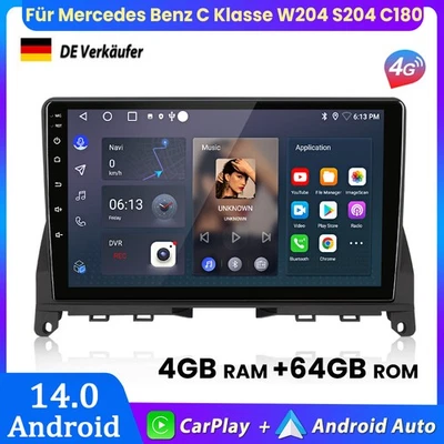 4+64GB 8-Kern Android 14 Autoradio GPS Für Mercedes Benz C Klasse W204 S204 C180 - Bild 1 von 4