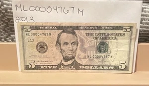 $5 Dollar Bill In Good Condition With Very Low Serial Number - 00004767 - Picture 1 of 8