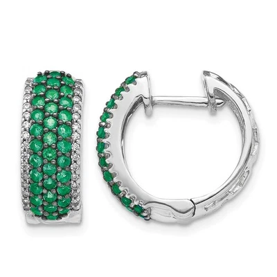 14k White Gold Diamond and Emerald Hinged Hoop Earrings 4.51gm L-17 mm, W-18 mm - Image 1 of 4