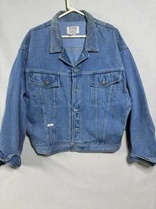 VTG Marithe & Francois Girbaud Denim Jacket Blue Corduroy Collar Med Chore Coat - Picture 1 of 10