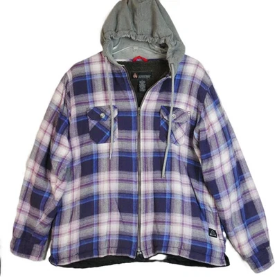 AW Outfitters Womens  Size XL Sherpa Hooded Flannel Shacket Purple Blue Plaid - Image 1 of 4