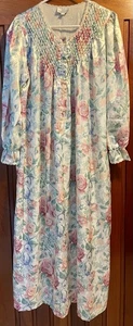 Camicia da notte vintage Nicole donna PInk floreale raso fumè foderata in flanella taglia L - Foto 1 di 8