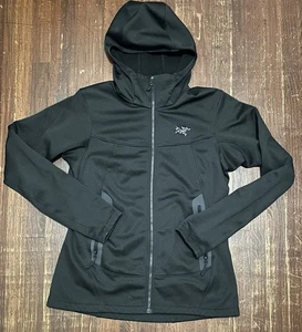 ARC'TERYX Women's Large Arenite Soft Shell Hoodie Jacket Black Hooded Pockets - Picture 1 of 7