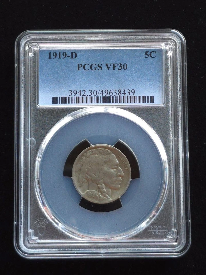 1919-D Buffalo Nickel PCGS Graded VF30 #49638439 - Image 1 of 4