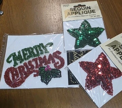 3 APLIQUES DE NAVIDAD VINTAGE DE LENTEJUELAS Y CUENTAS WANG'S NUEVOS.  Foto 1 de 4