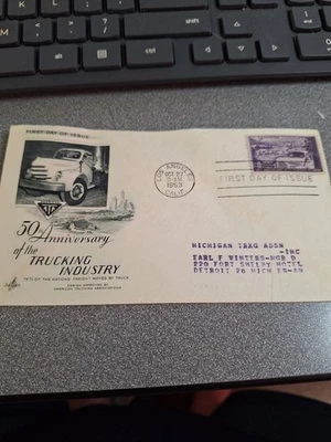 1953 First Day Cover 3c stamp 50th Anniversary trucking art cachet envelope - Image 1 of 3