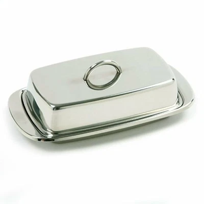 Norpro Durable Stainless Steel Double Wide Butter Dish Storage Container w/ Lid - Image 1 of 4