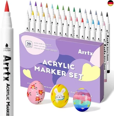 Arrtx Acrylstifte für Steine Bemalen, 30 Farben Acrylstifte Marker Pinsel