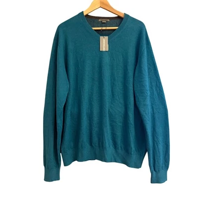 Johnston & Murphy Men’s XL Silk Angora Nylon Blend V-Neck Sweater Teal NWT - Image 1 of 4