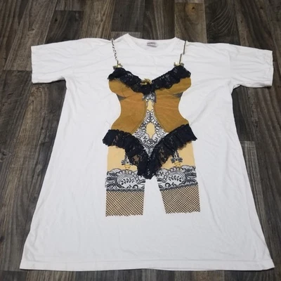 Vtg 80s Sensual TeeZe OSFM Sexy Garter Corset Design Night Shirt Black Lace - Image 1 of 4