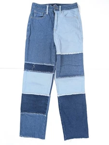 Jeans donna Hollister blu color block vita alta vintage dritto taglia 24x27 - Foto 1 di 7