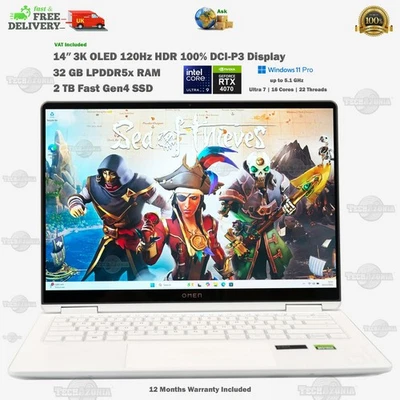 HP OMEN Transcend 14″ 3K OLED Laptop 32GB RAM RTX 4070 Ultra 9 185H 2TB SSD Wrty - Image 1 of 4