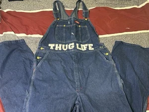 Dickies 2Pac Thug Life Men 36x34 Blue Jean Denim Overalls Rare - Picture 1 of 3