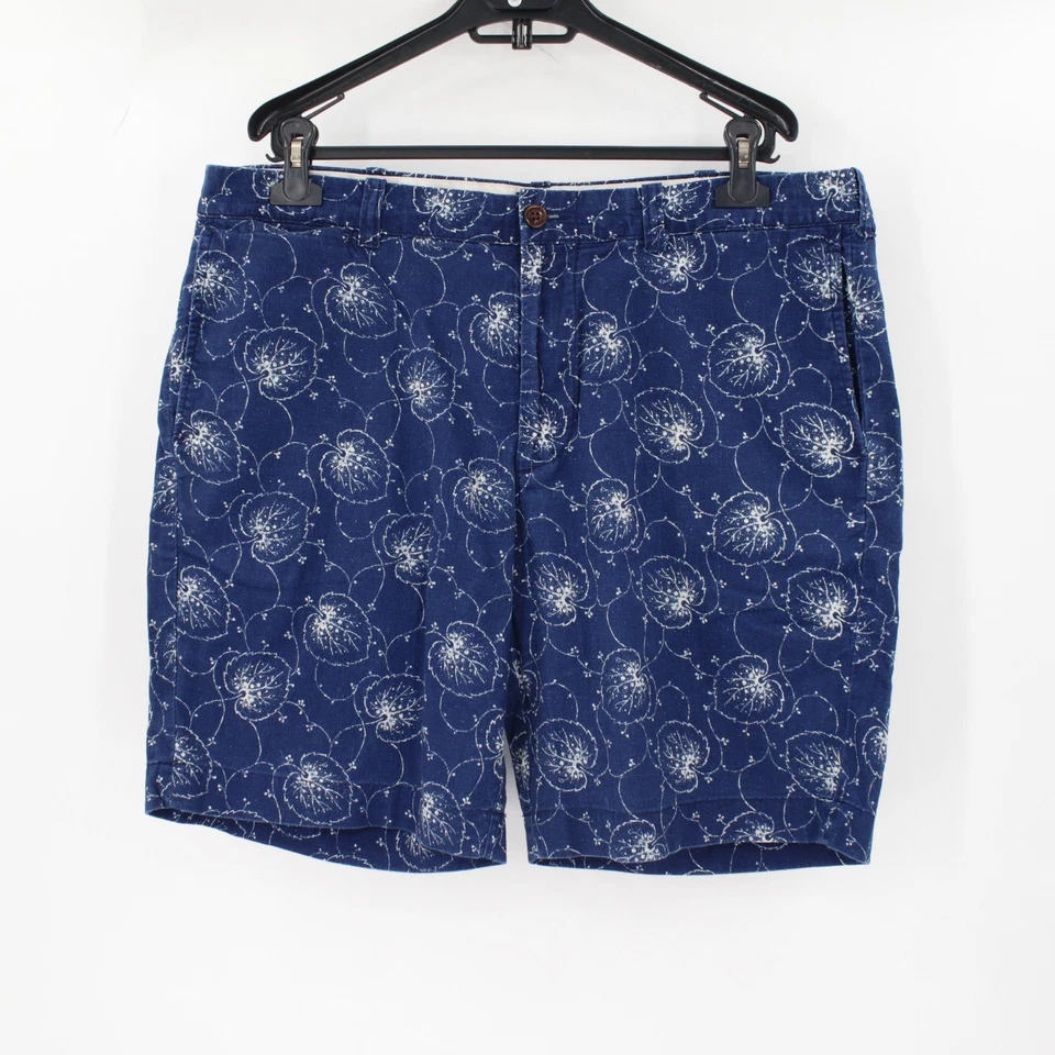 Шорты мужские J Crew 38 9 дюймов Stanton лен хлопок синий лист цветочный плоский передний повседневный - Изображение 1 из 4