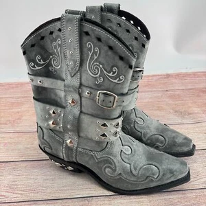 Rockin Country Nieten Stiefel Gr. 7M grau Leder Western Schnalle abgenutzt - Bild 1 von 9
