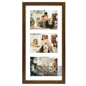 9x18 Multi Picture Frame Solid Wood for Three 5x7 Collage Photo Tempered Glass - Picture 1 of 9