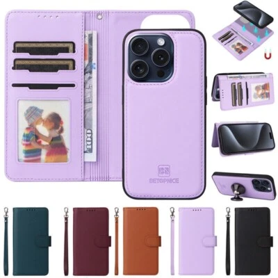 Capa carteira de couro magnética removível para iPhone 17 16e 15 14 13 12 11 Pro Max - Imagem 1 de 4