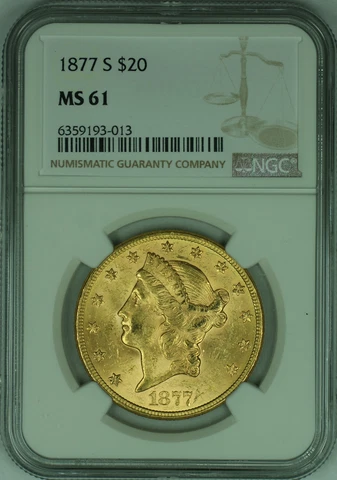 1877-S Liberty Head $20 Double Eagle NGC MS 61 Cover