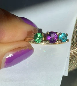 Andy's Gem Garage Sale - Apatite Amethyst Tsavorite gold ring 14k - Colorful - Picture 1 of 5