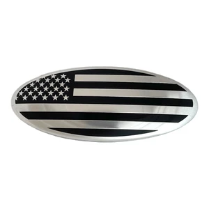 Black Ford Emblem 7 inch US Flag Logo Silver Oval Badge for Grille or Tailgate - Picture 1 of 3