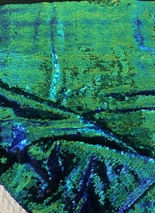 Mermaid Peacock Sequin Fabric Black Green Blue 36”W x 52” L NEW & GORGEOUS - Picture 1 of 7