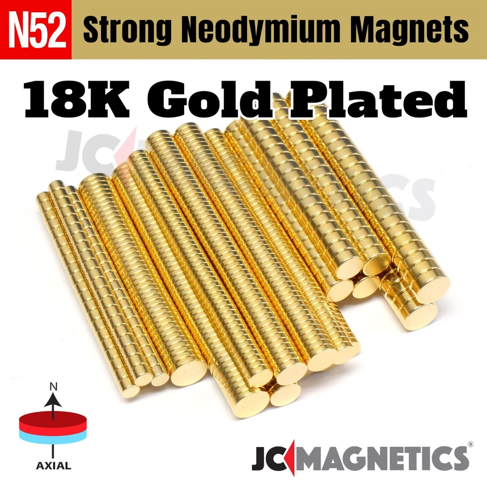 N52 Super Strong 18K Gold Plated Rare Earth Neodymium Magnet Round Discs - Image 1 of 1