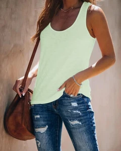 Womens Scoop Neck Racerback Tank Tops Summer Sleeveless Workout Cami Tee Shirts - Picture 1 of 3
