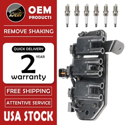 Ignition Coil + 6 Spark Plug for Hyundai Santa Fe Tiburon V6 2.7L 01-08 - Image 1 of 4