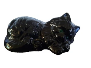 Black Cat Figurine Ornament Green Eyes 1990 TMD 15cm Long Lucky - Picture 1 of 5