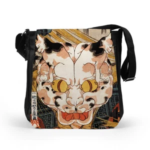 Japanese Ukiyo-e Bag Monster Cat Tattoo Crossbody Messenger Shoulder Reporter - Picture 1 of 8