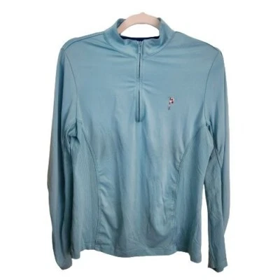 Pullover de golf Peter Millar Wicking E4 UPF 50 turquesa 1/4 cremallera talla M Foto 1 de 4