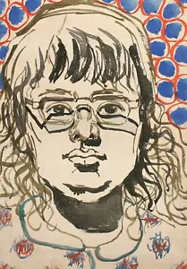 Vintage Modernist Gouache Gemälde Portrait - Bild 1 von 12