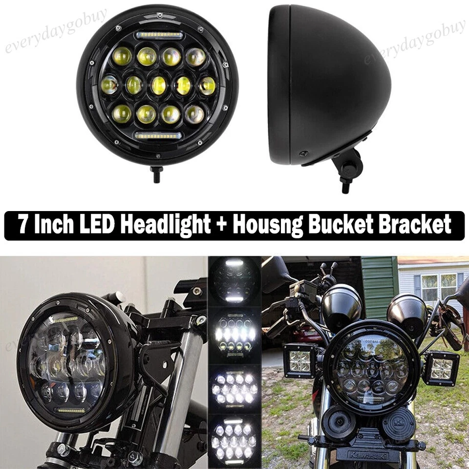 Faro delantero 7"" 13 LED + soporte de canastilla carcasa 150w para Harley Yamaha Honda Foto 1 de 4