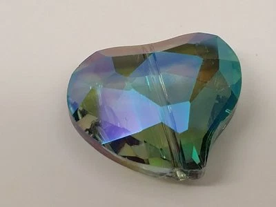 Electorplated Glass Bead, Rainbow Plated, Faceted, Heart, Medium Turquoise, 28x2 - Image 1 of 2