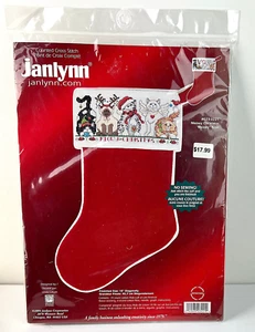 NEU NEU IN VERPACKUNG 2004 Janlynn gezählt Kreuzstich "Miau" Weihnachten Katze Motiv Strumpf - Bild 1 von 2